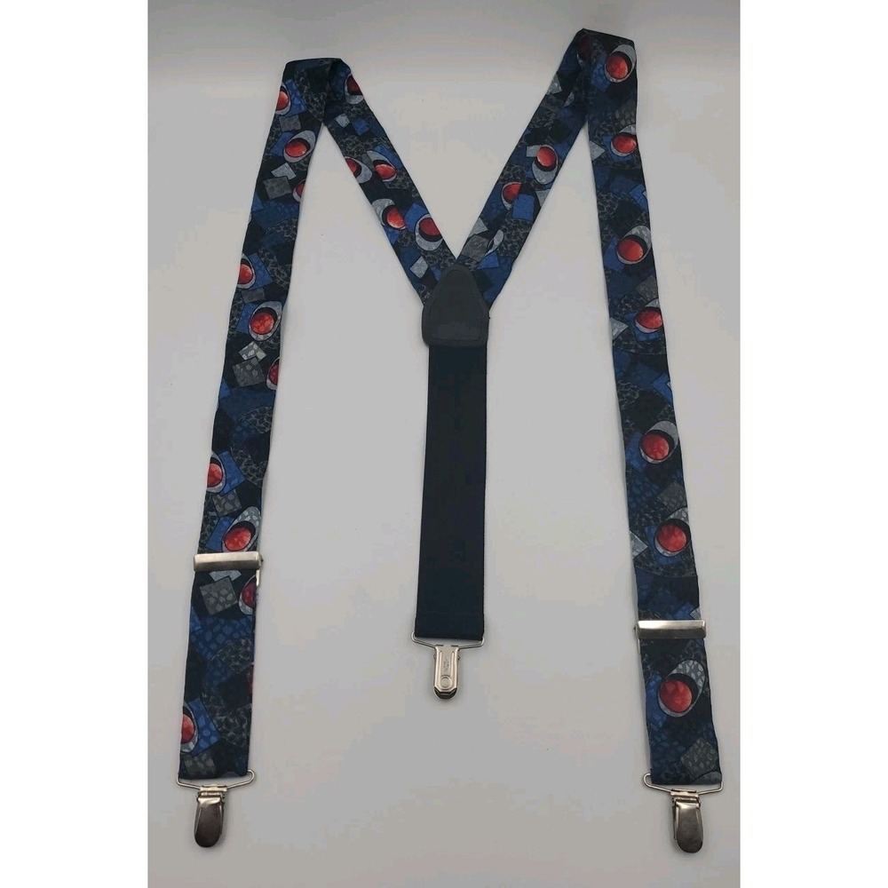 Vintage Pelican USA Silk Elastic Suspenders Abstract‎ Funky Silver Clips Y Back